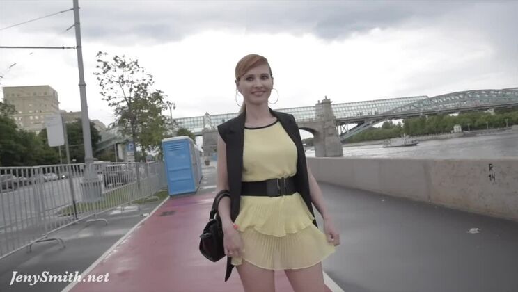 Jeny Smith public flasher shares great upskirt views on the streets