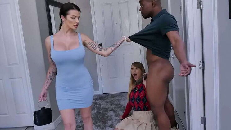 Stunning MILF Joslyn James Shows Stepmillennial Angel Youngs How to Handle a Big Black Rod