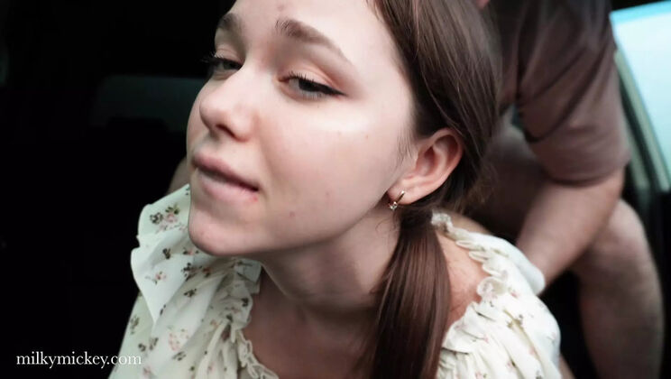 Hot Russian teen Arina Love sucks and fucks in car with stranger - Amateur car blowjob & dogging