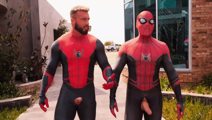 Spiderman Threesome with Tattooed MILF Mandi Cat - Blowjob & Riding in Pool