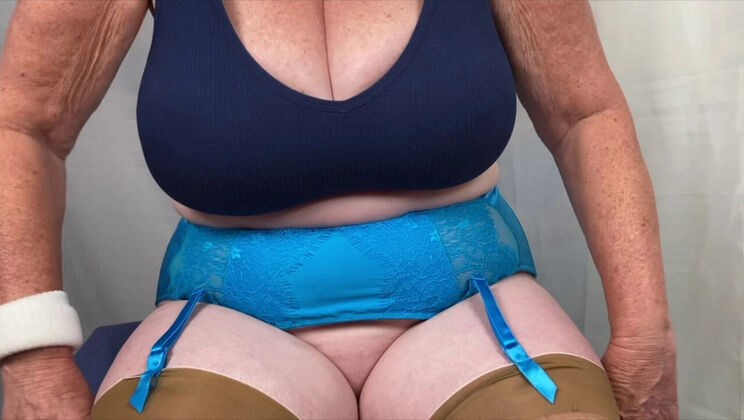 Hot Mature MILF Takes Off Her Bralette & Stockings - Big Natural Tits & Feet Play