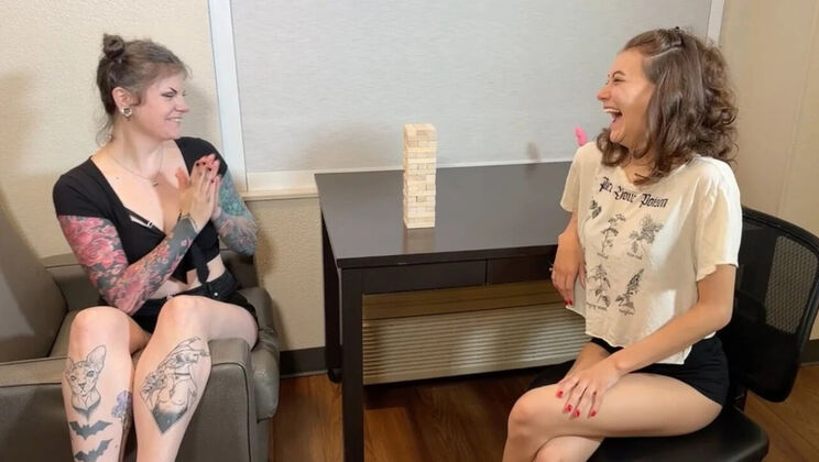 Hot Lesbian Truth or Dare Jenga Game with Daphne Brooks - Strip Tease & Wild Kissing
