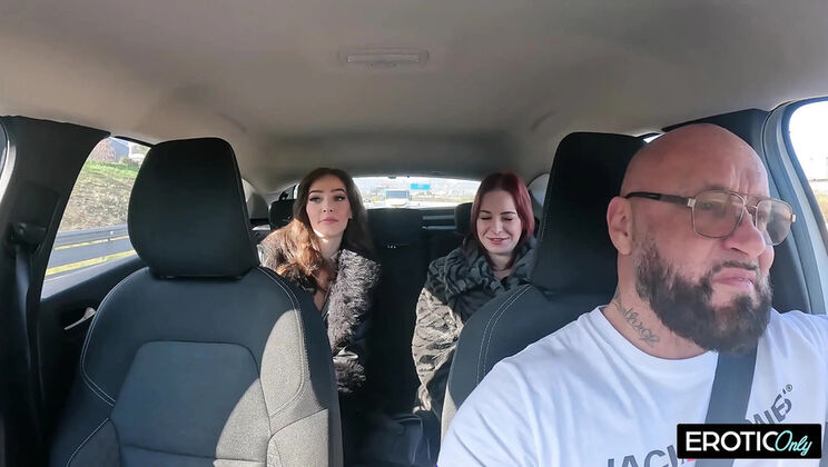 Lucky German Uber Driver Fucks Two Lesbians EmmaFox93 and Becky California in Hot Threesome